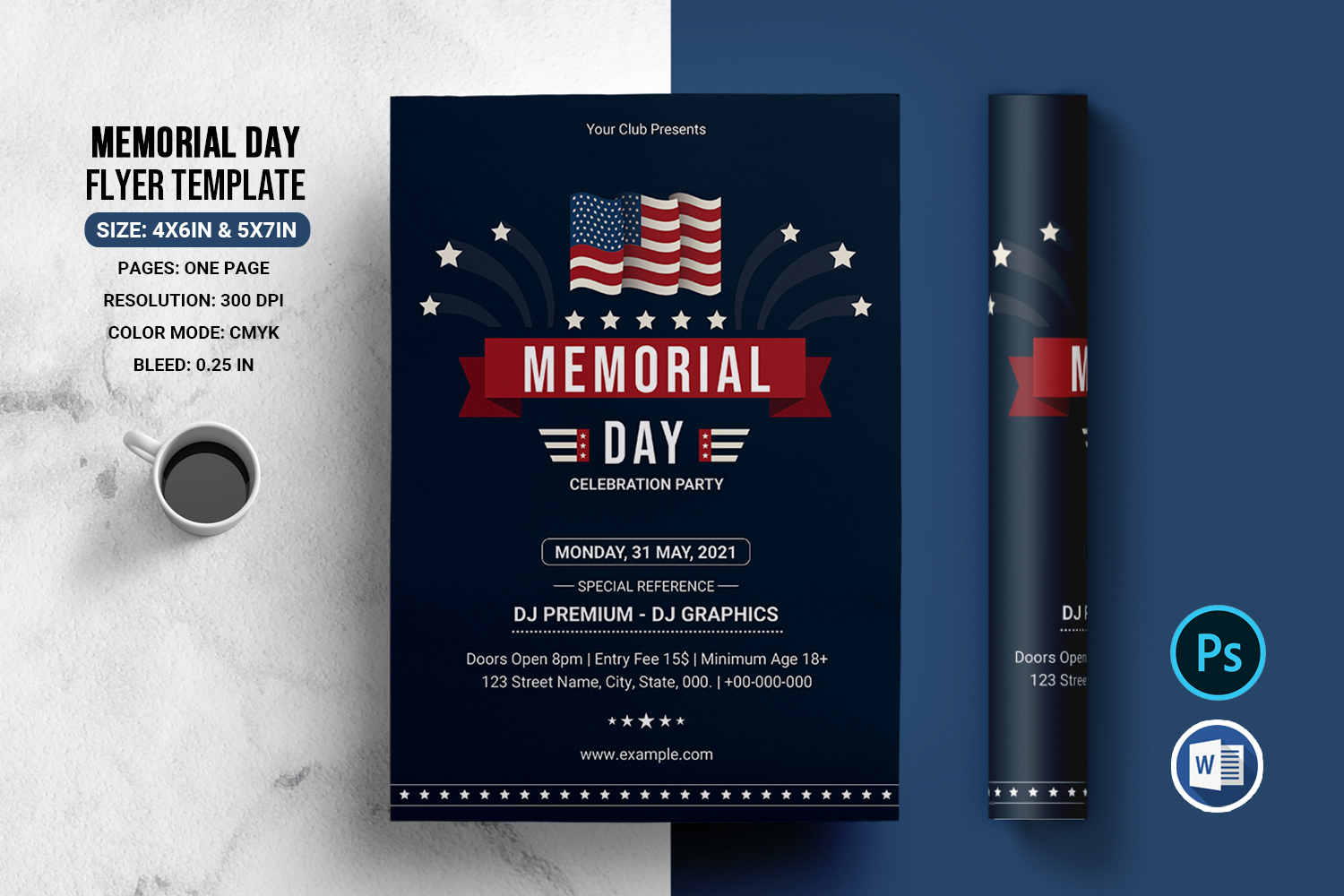 Us Memorial Day Celebration Party Invitation Flyer Template