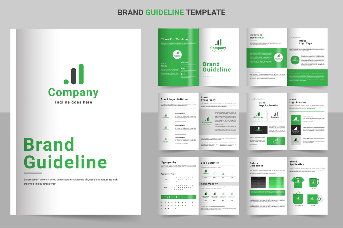 Brand Guidelines template. Brand Identity presentation. Logo Guideline template.