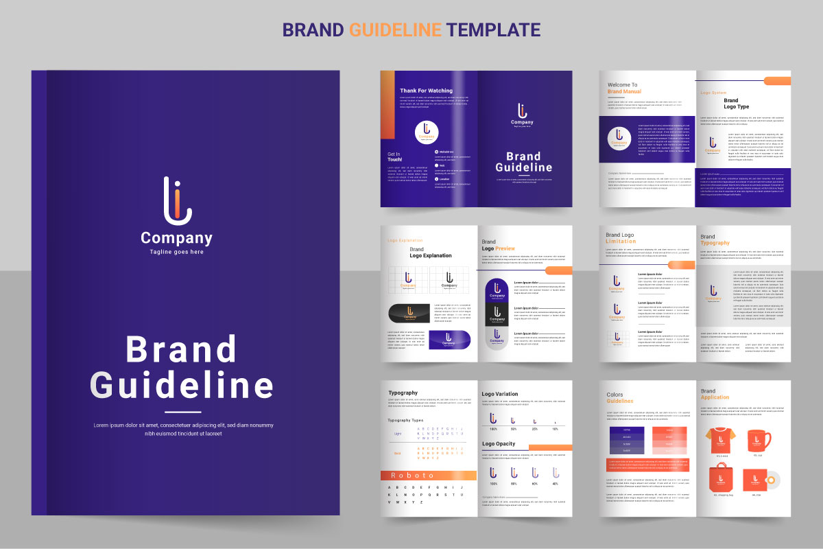 Brand Guidelines template. Logo Guideline template. Logo Guide Book. Logotype presentation