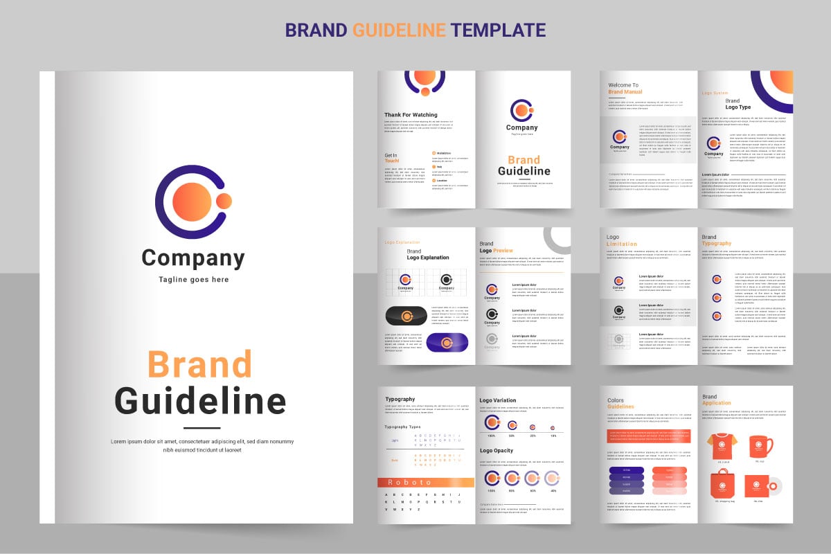 Brand Guidelines template. Brand Identity presentation. Logo Guide Book. Logotype presentation