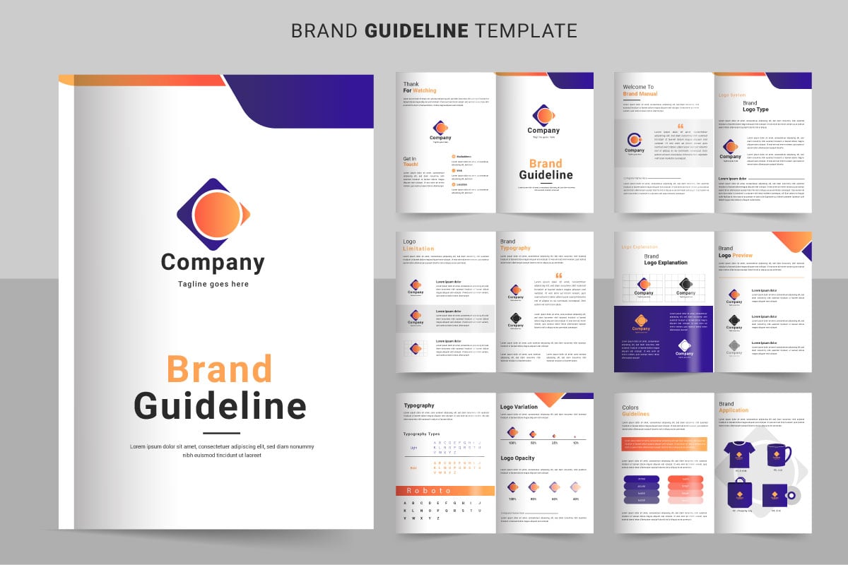 Brand Guidelines template. Brand Identity presentation. Logo Guideline template. Logo type