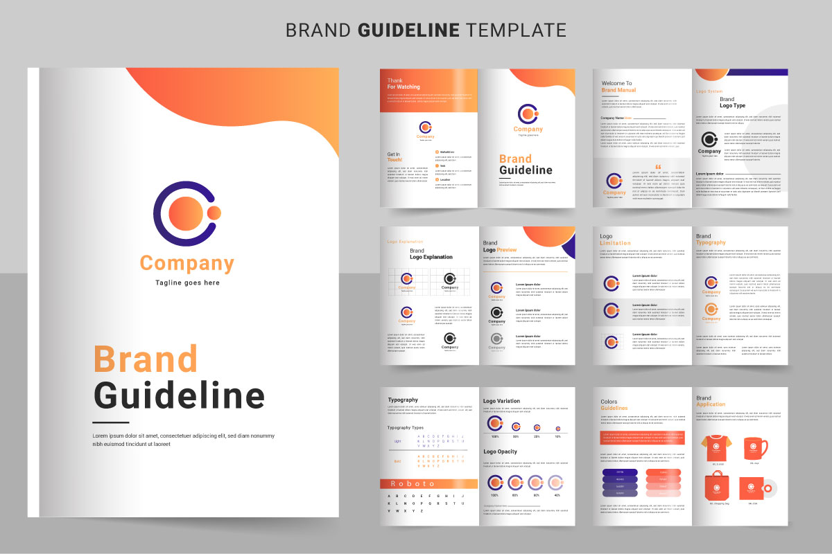 Brand Guidelines template. Logo Guideline template. Logo Guide Book. Logotype presentation desgn