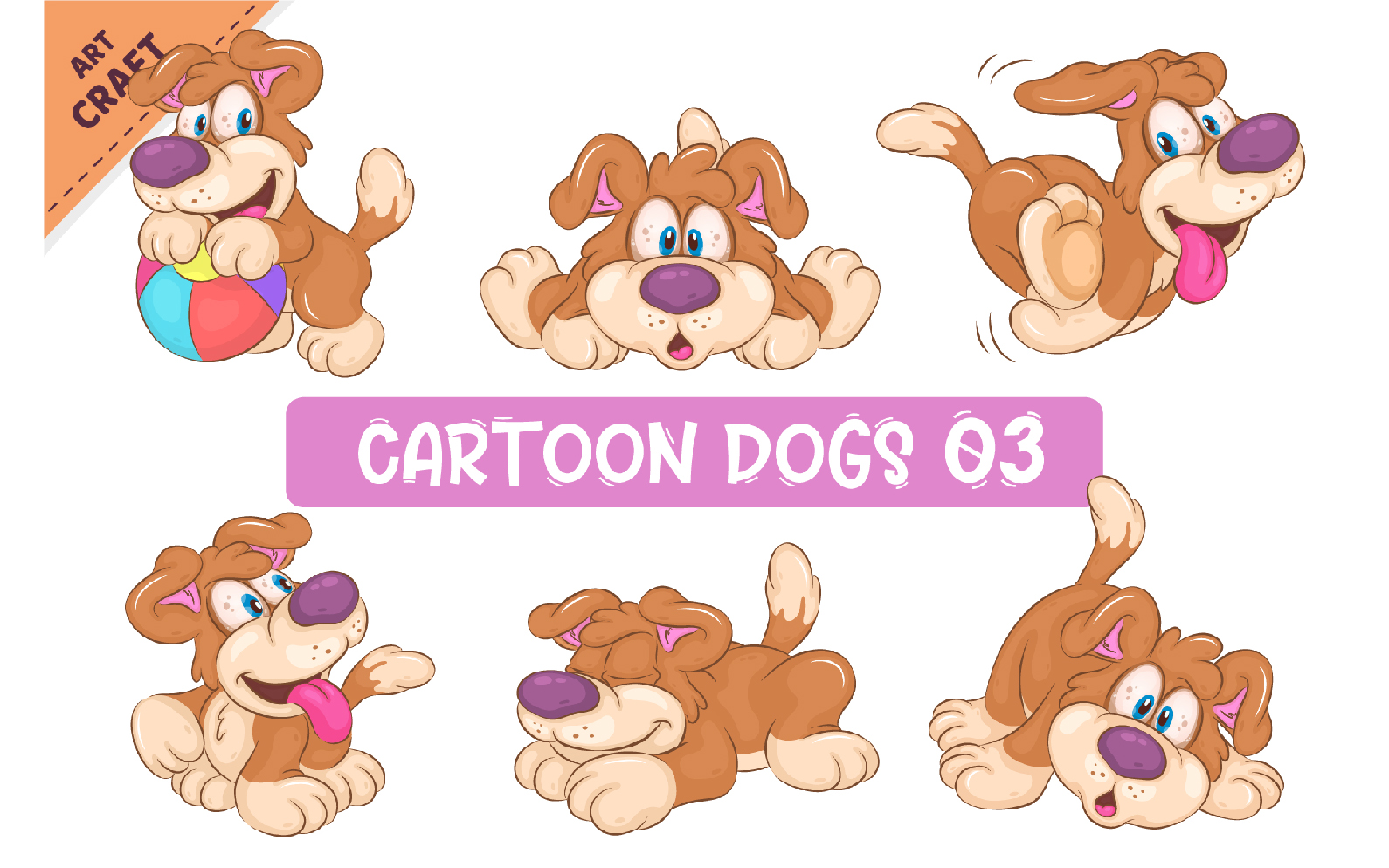 Set of Cartoon Dogs 03. Clipart.