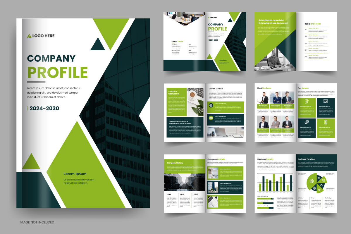 Company profile template, business brochure layout, annual report