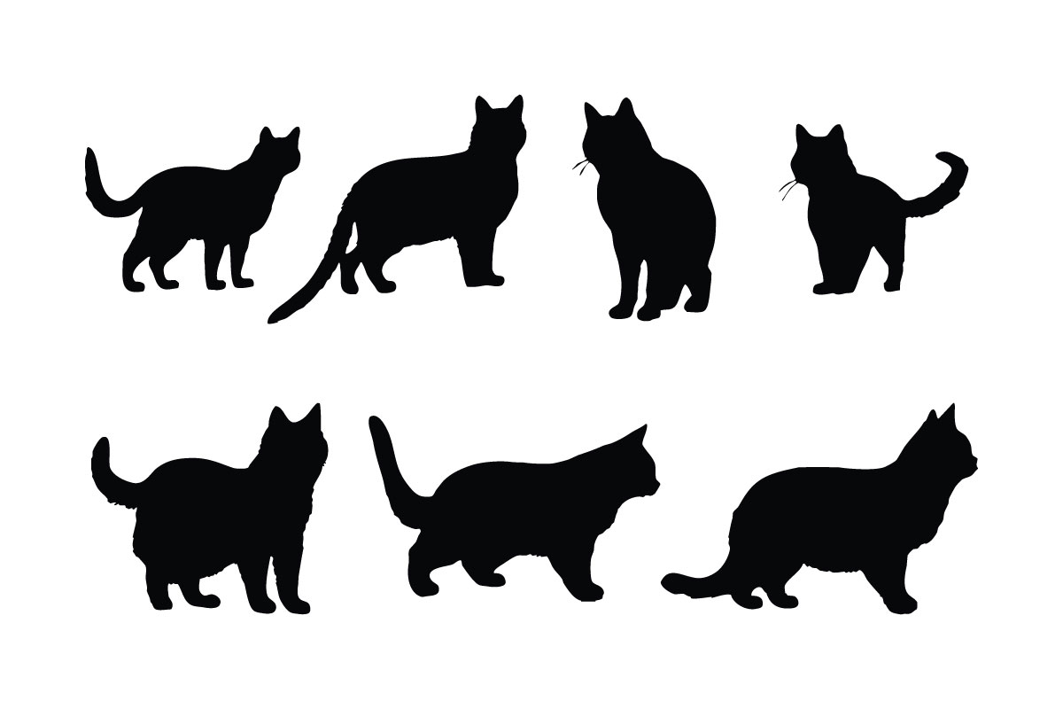 Furry cat silhouette set vector design