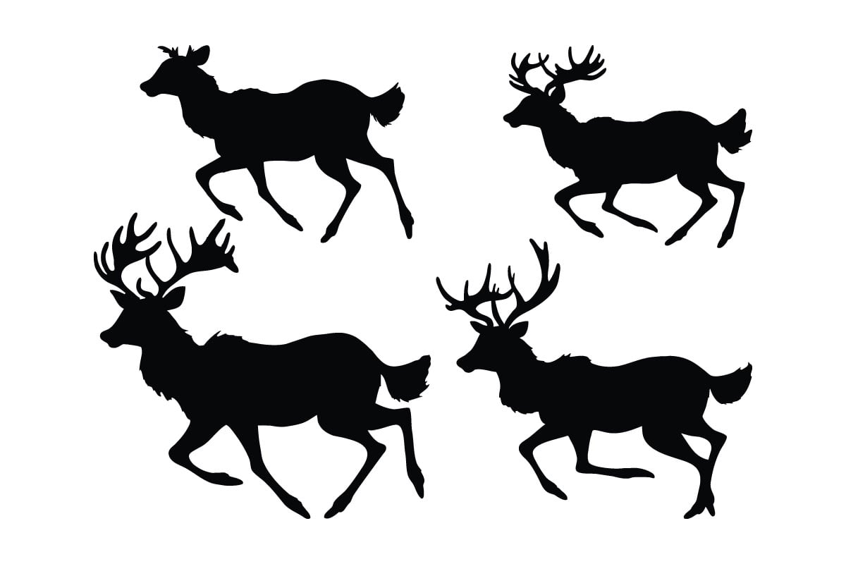 Deer running silhouette set vector