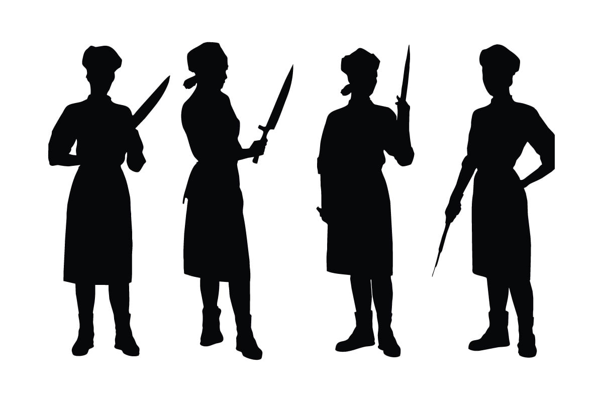 Female butcher and pirate silhouette