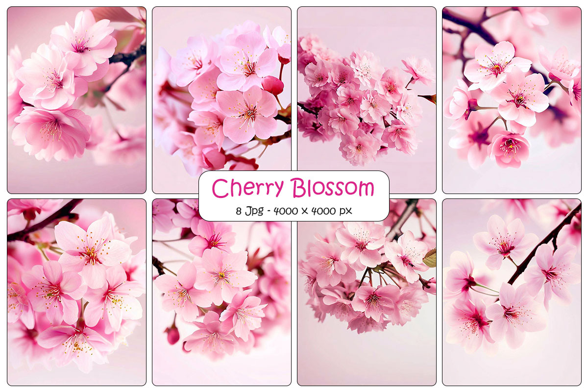 Realistic cherry blossom branch background and beautiful pink sakura flowers digital paper