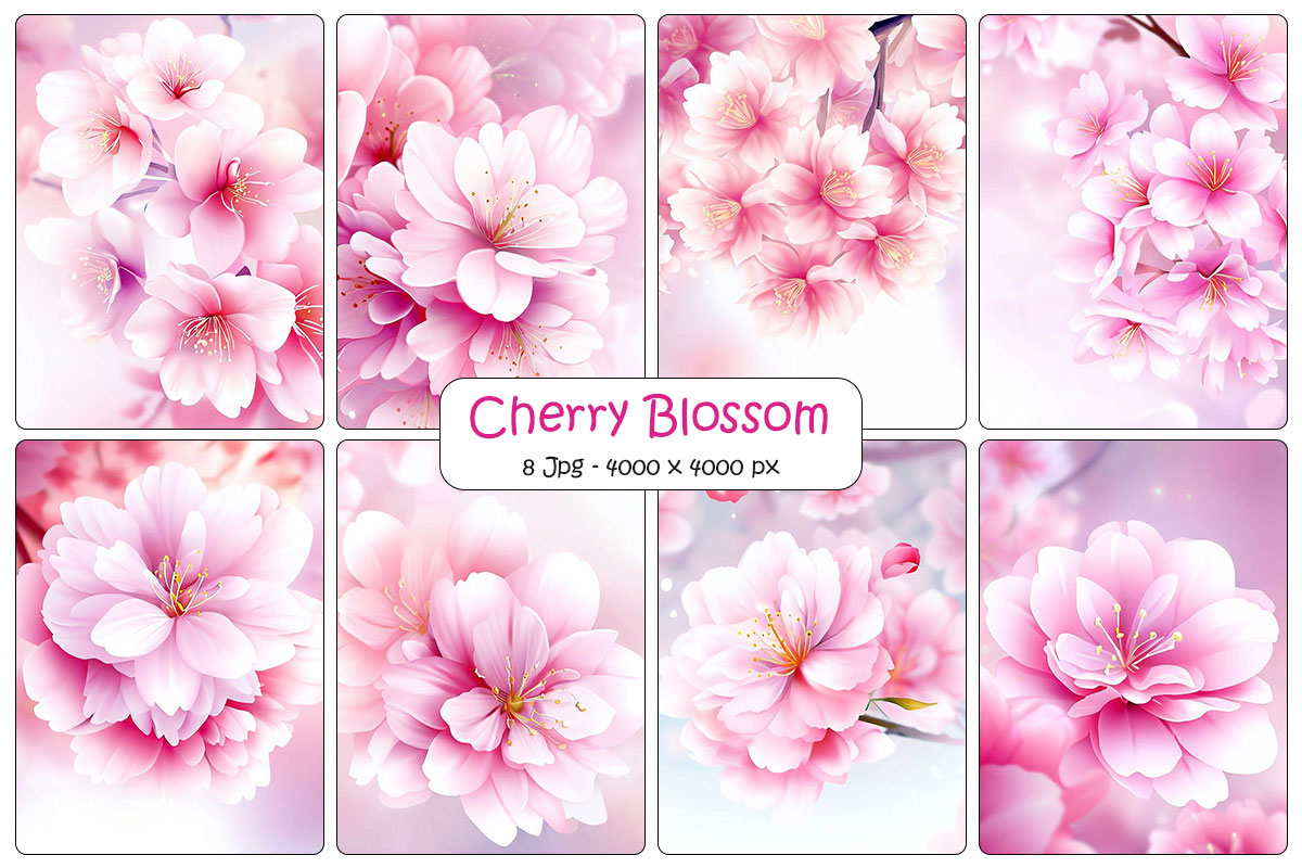 Cherry blossom branch background and beautiful pink sakura flowers digital paper