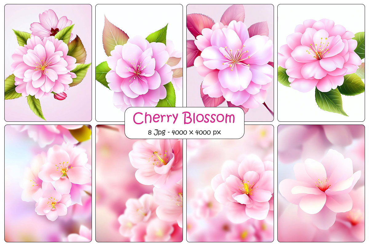 Pink cherry blossom branch background and beautiful sakura flowers digital paper