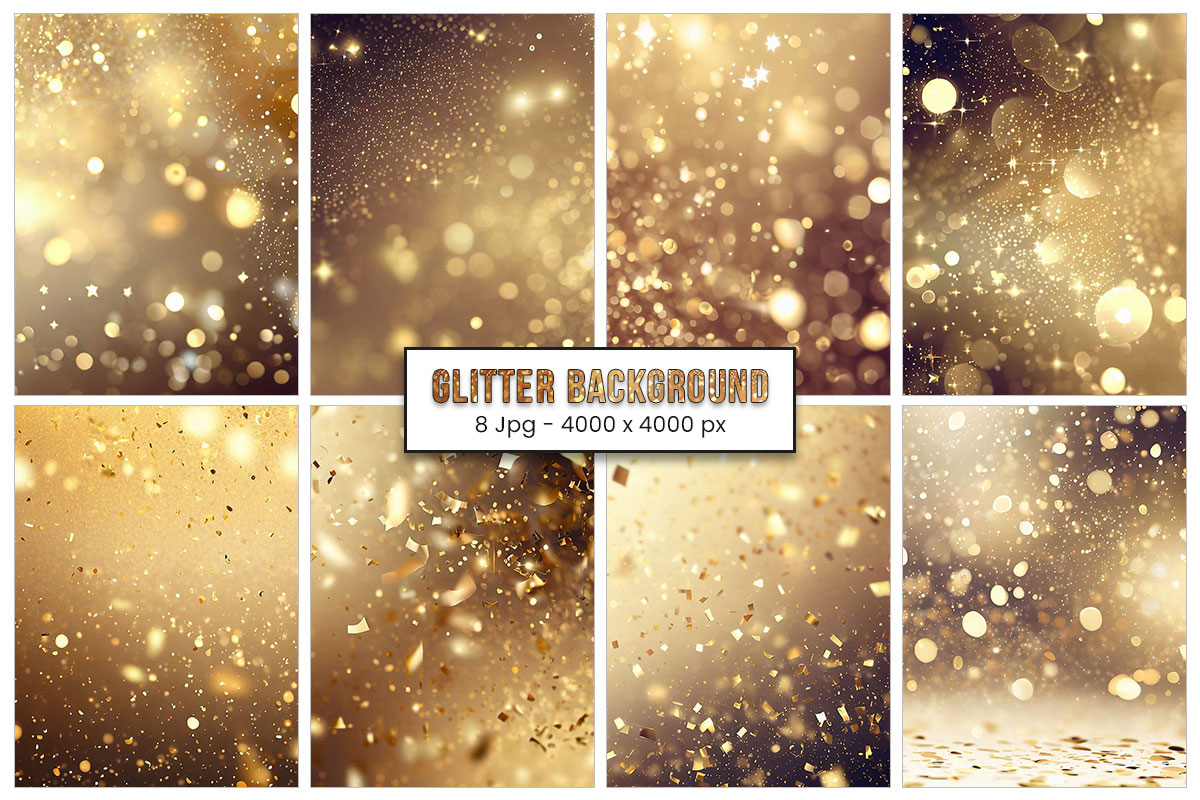 Gold Glitter Background Digital Papers, Bokeh lights sparkle gold glitter texture