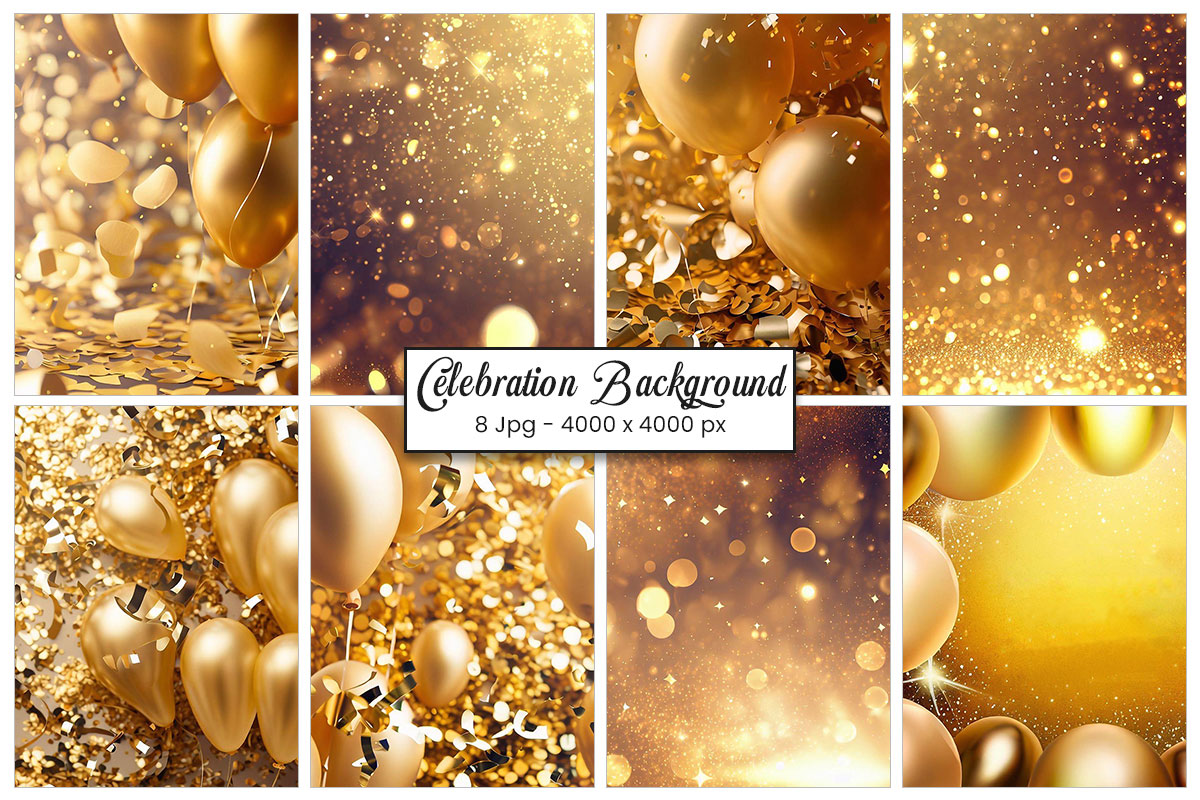 Celebration gold confetti balloons background