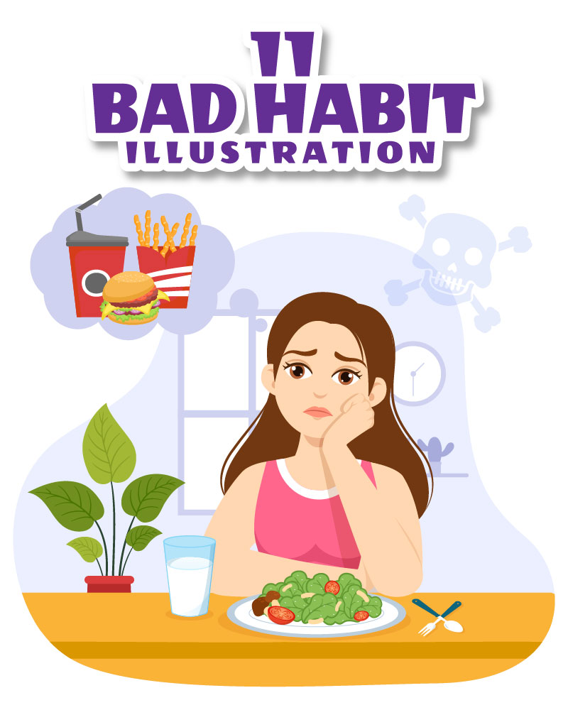 11 Bad Habit Vector Illustration
