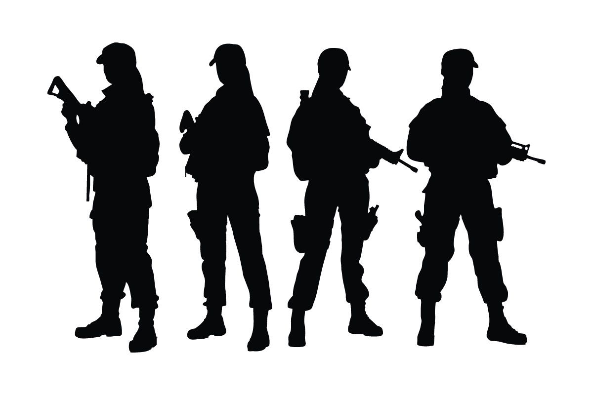 Anonymous female soldiers silhouette