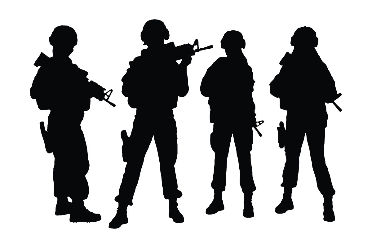 Military girl silhouette set collection