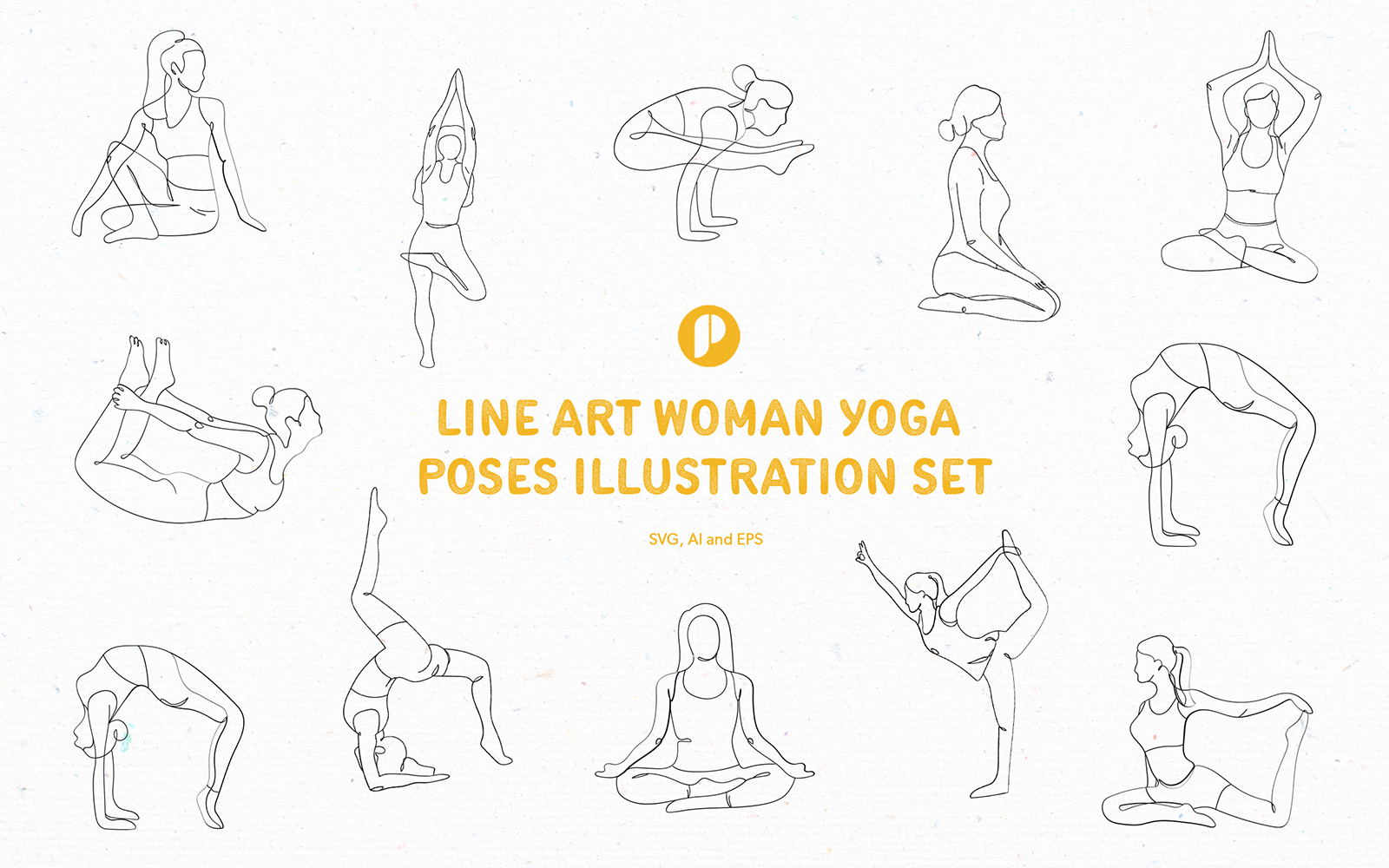 Line Art Woman Yoga Poses Illustration Set