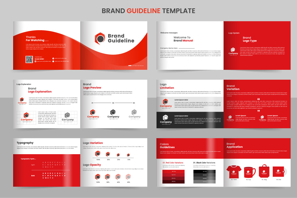 corporate brand  Guidelines template. Brand Identity presentation. Logo Guide Book. Logo type idea