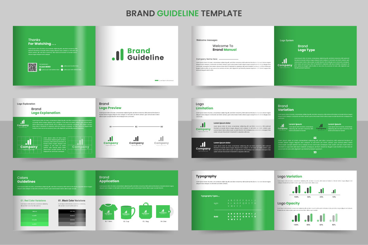 corporate brand  Guidelines template. Brand Identity presentation. Logo Guide Book. Logo type