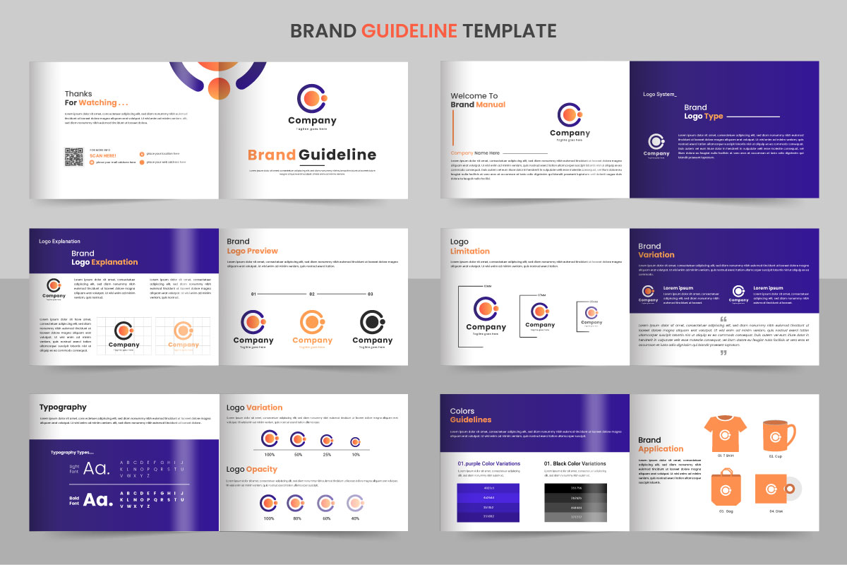 Business brand  Guidelines template. Brand Identity presentation. Logo Guide Book. Logo type idea