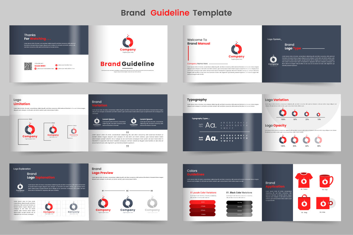 corporate brand  Guidelines template. Brand Identity presentation. Guide Book. Logo type idea