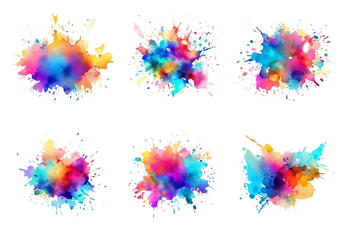 Colorful Ink splash paint splatter background, watercolor stain background