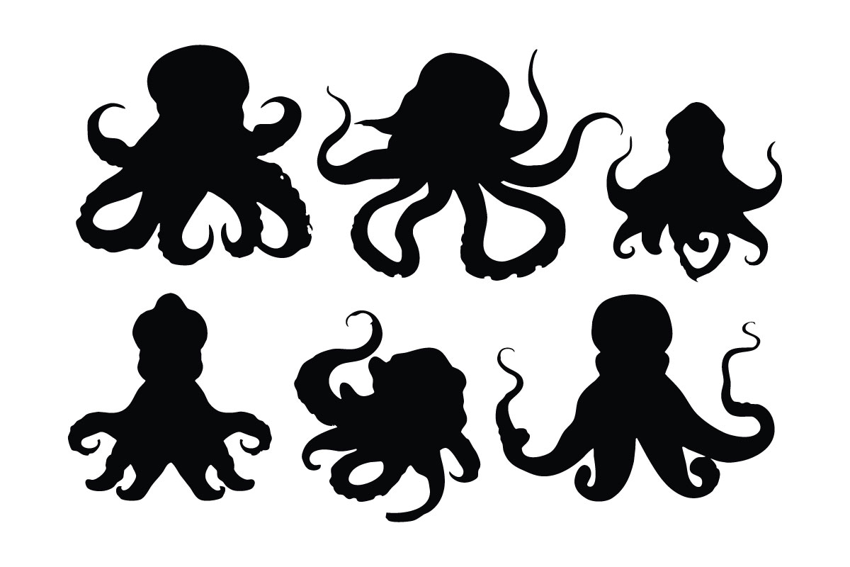 Octopus with huge body silhouette bundle