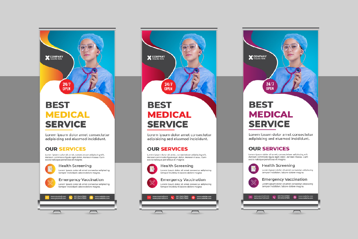 Medical rollup or health care roll up banner design template
