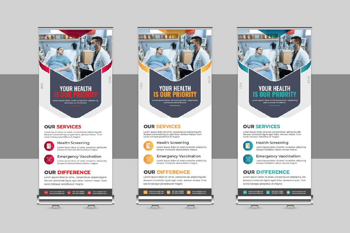 Medical rollup or health care roll up banner design layout