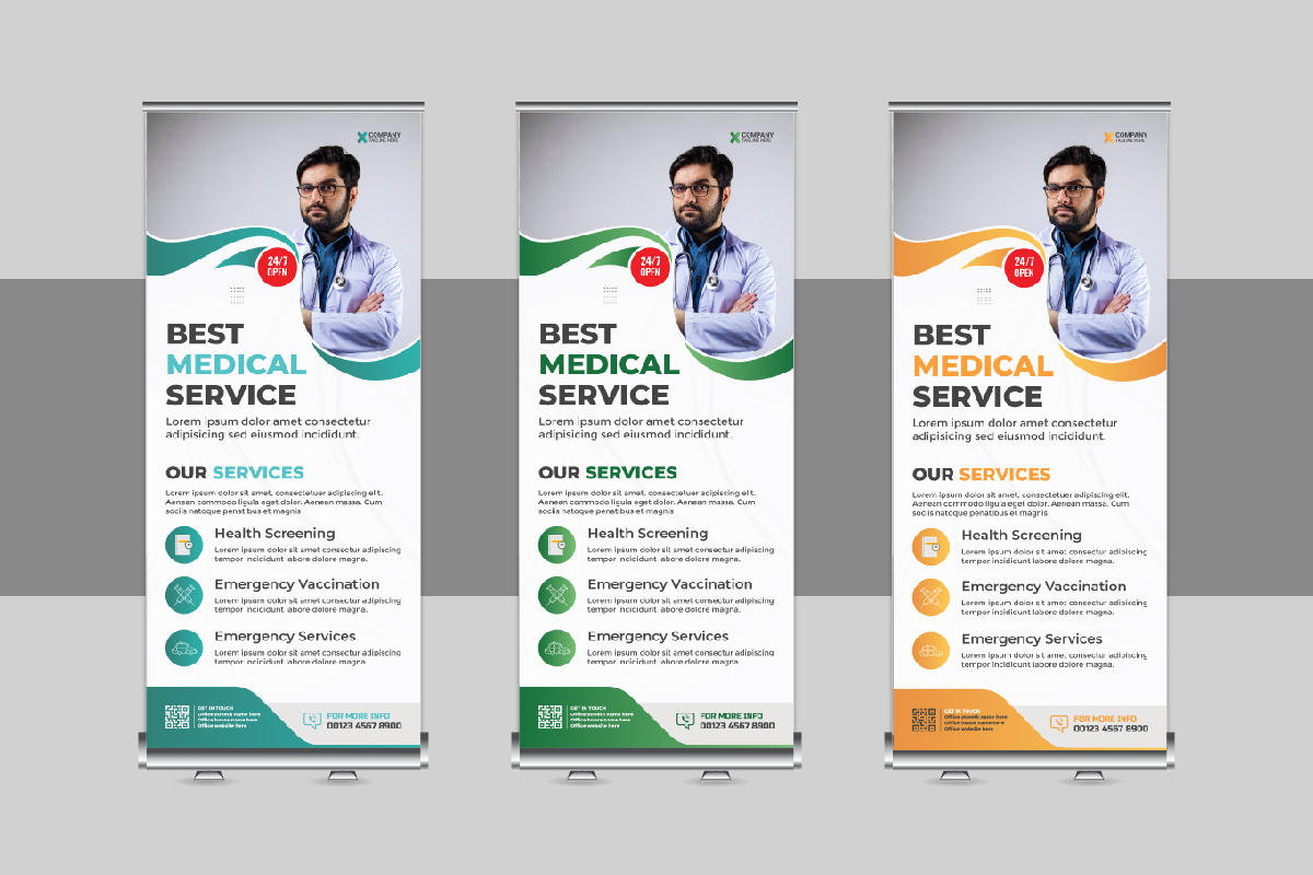 Medical rollup or health care roll up banner template design layout