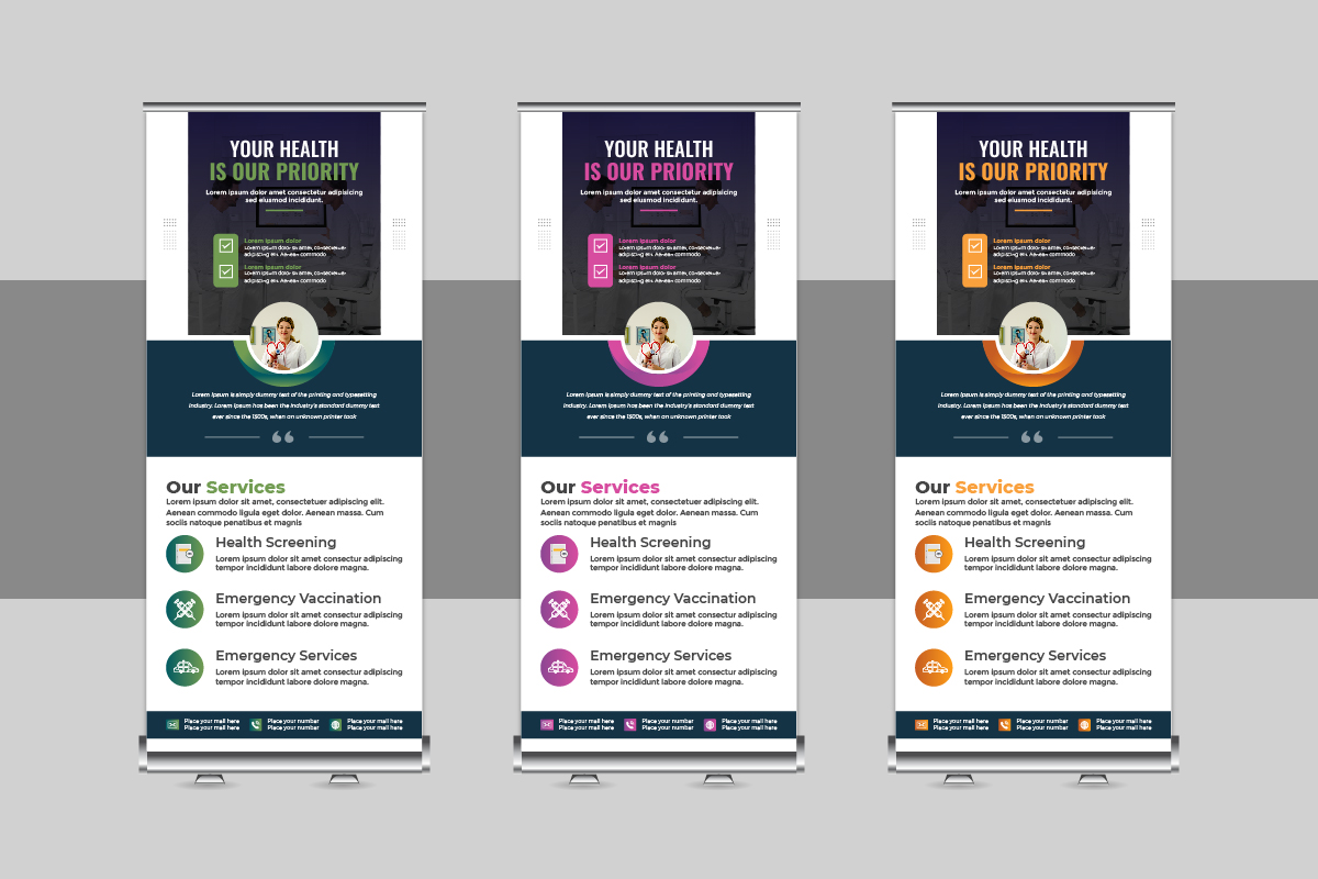 Modern Medical rollup or health care roll up banner design layout