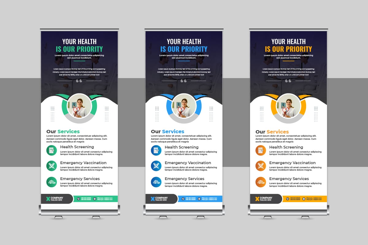 Modern Medical rollup or health care roll up banner template design layout