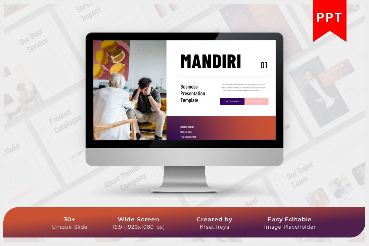 Mandiri - Navy Maroon PowerPoint Business Template