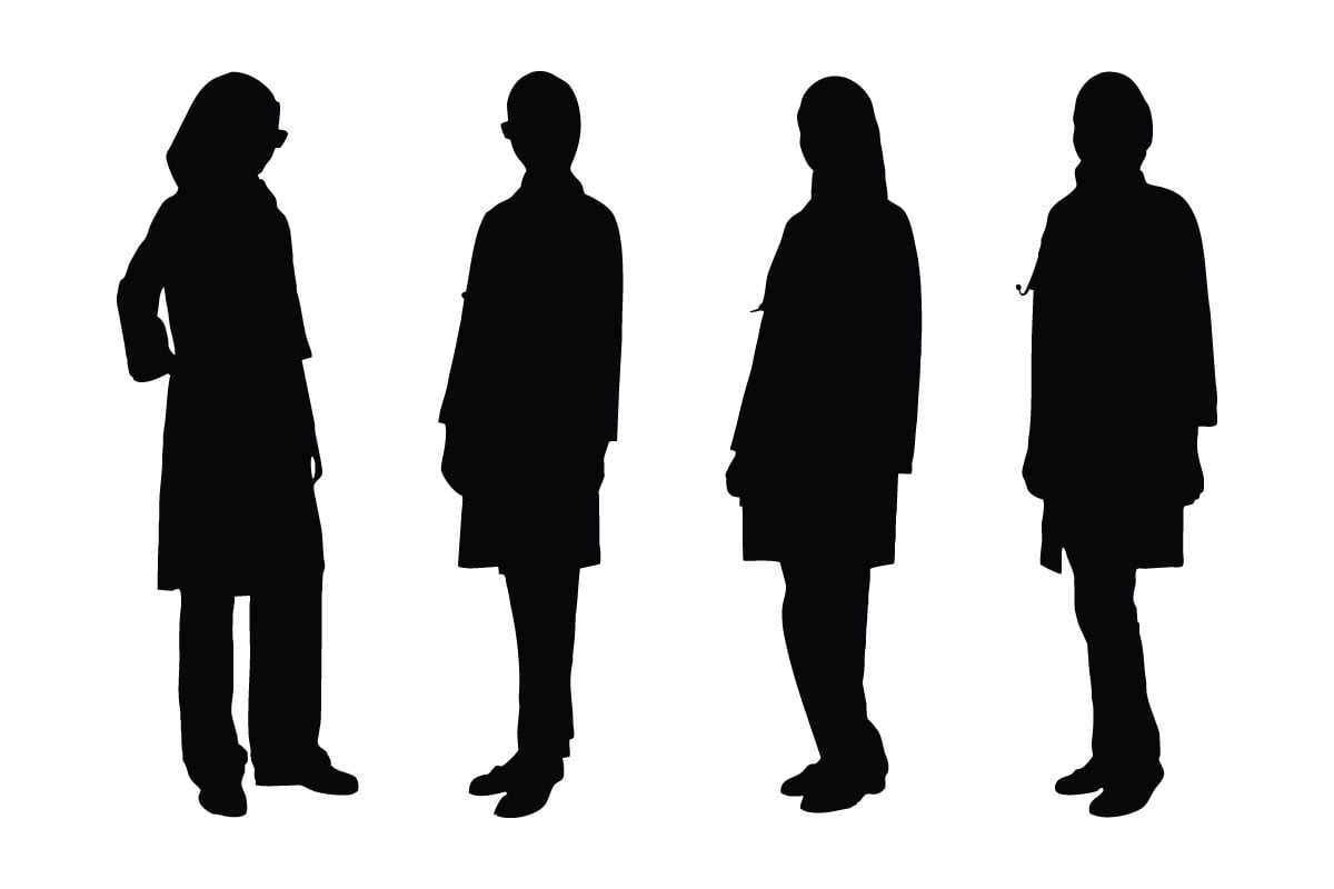 Physician girls standing silhouette set