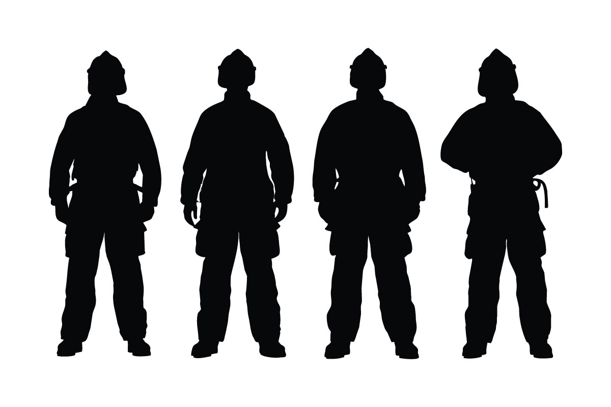 Fireman wearing uniform silhouette set