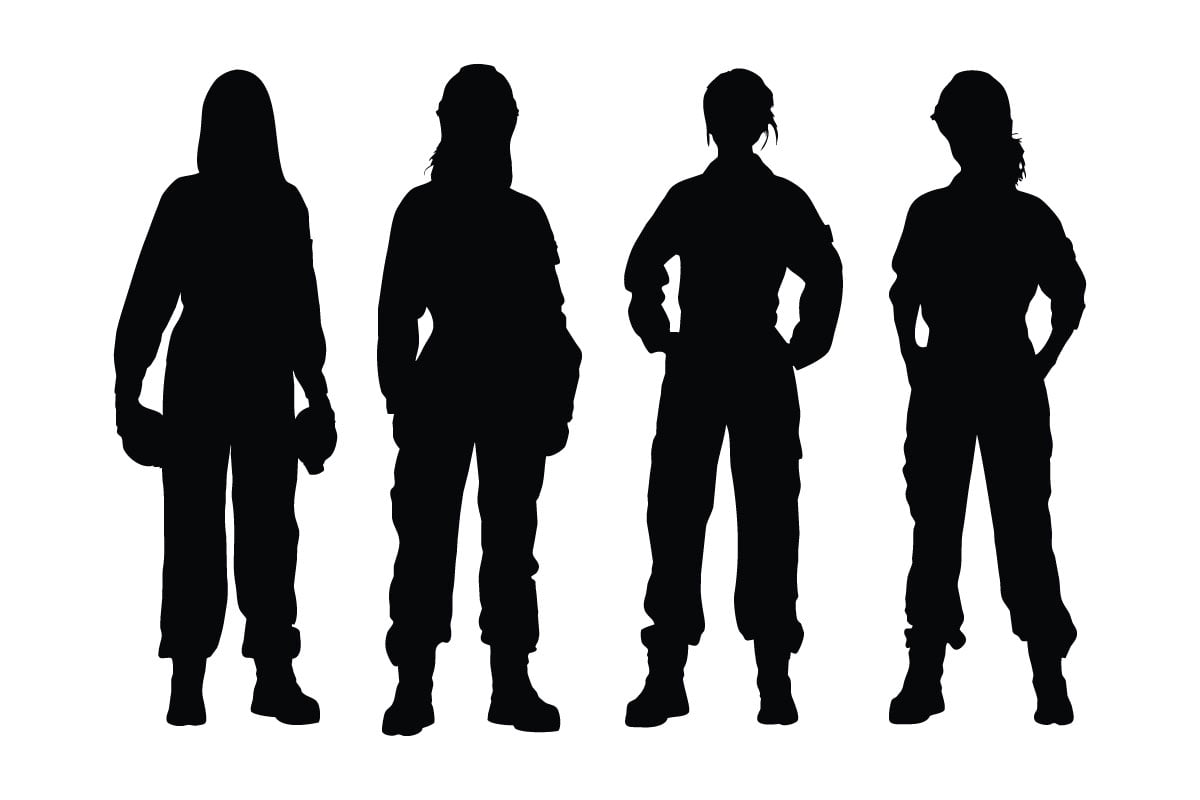 Female mechanic and worker silhouette