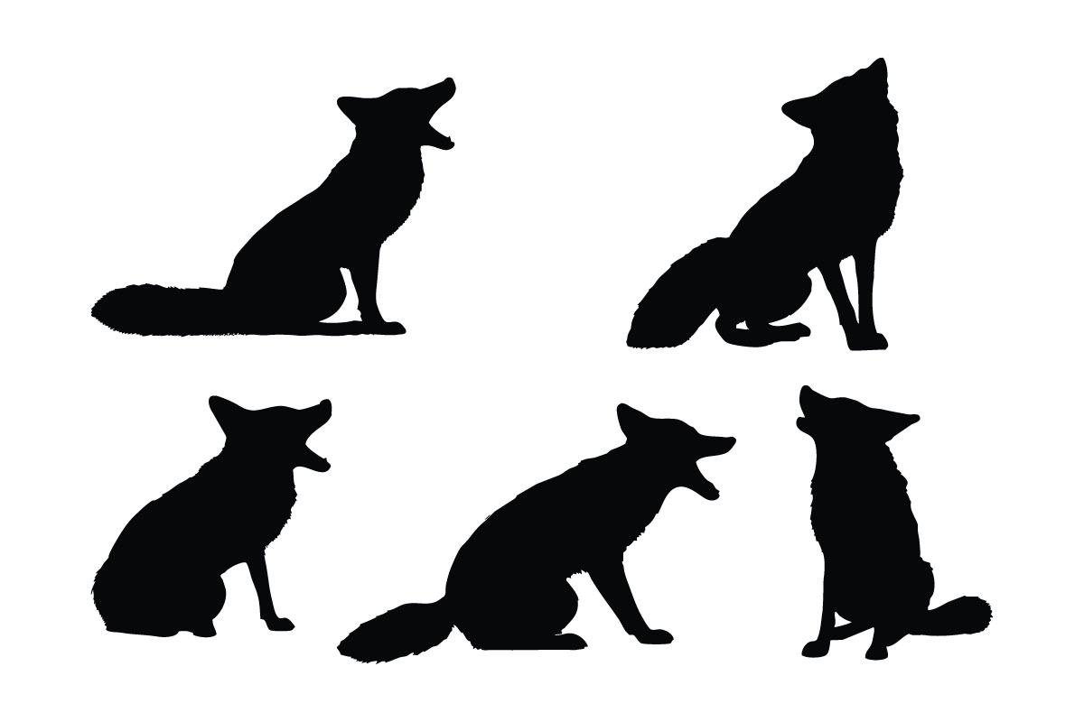 Cute foxes sitting silhouette vector