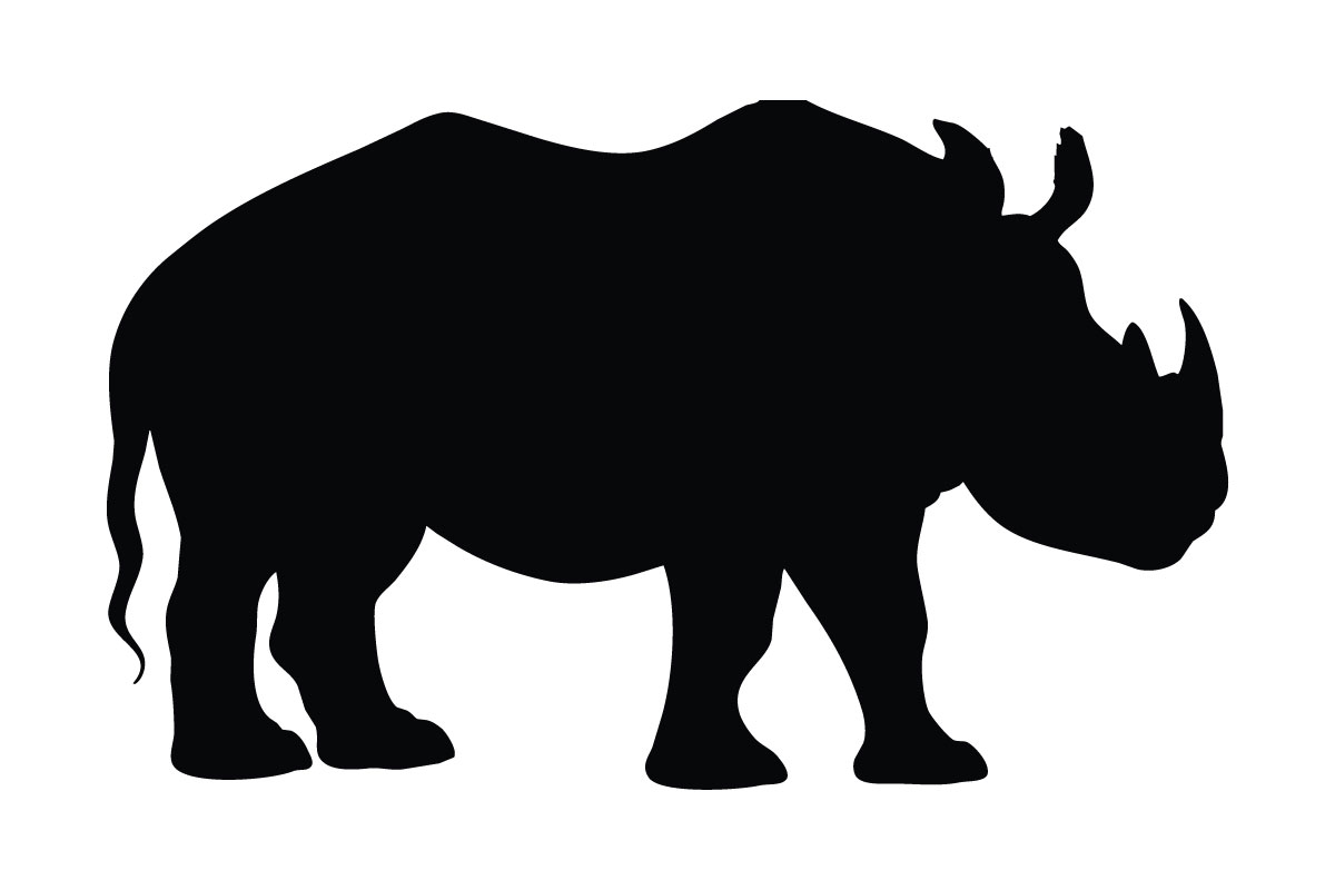 Rhino with big horn standing silhouette