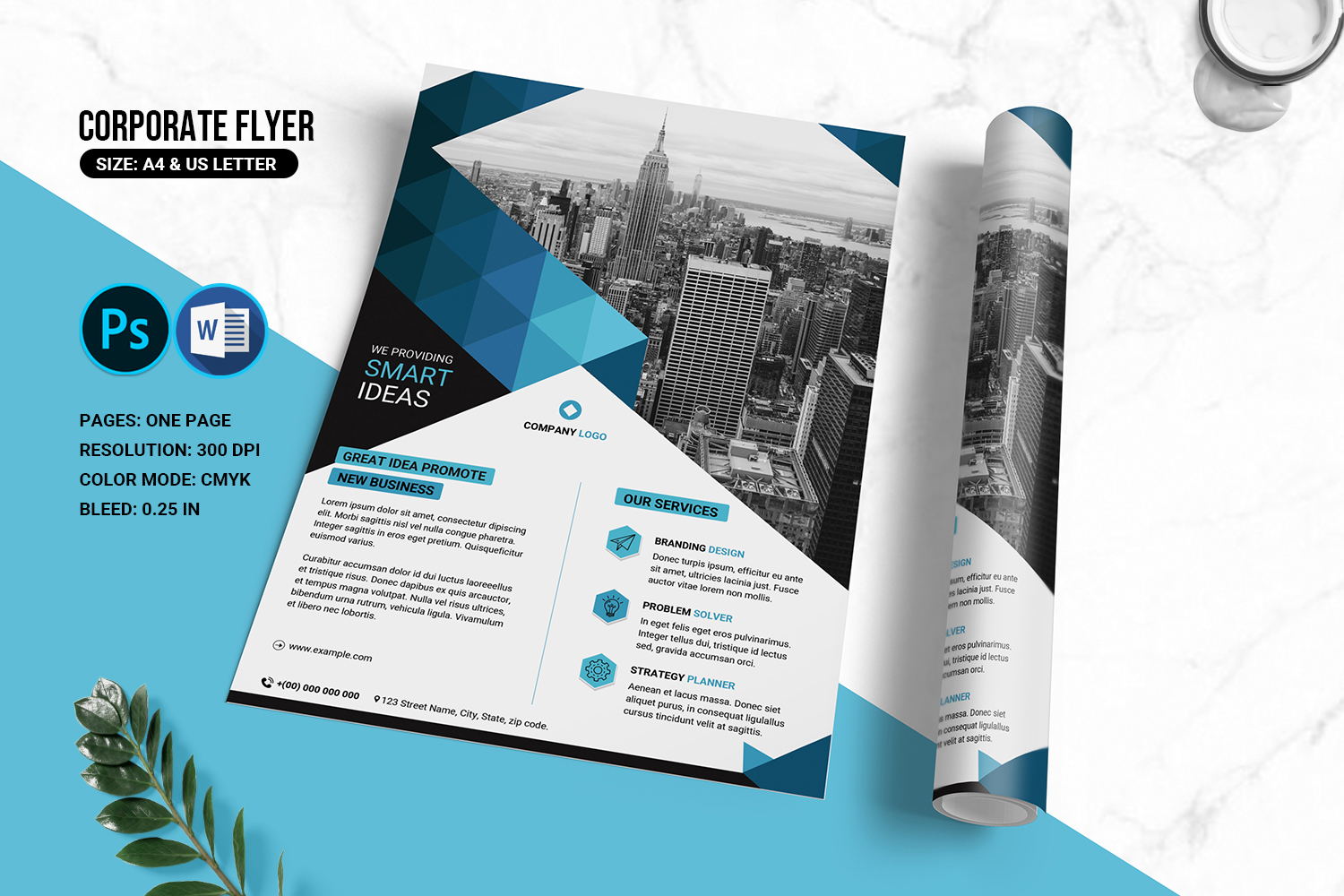 Corporate Business Flyer Template. Ms Word and Photoshop Template