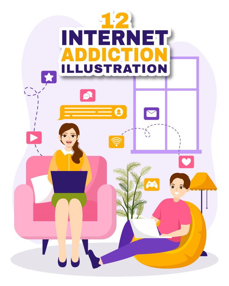 12 Internet Addiction Vector Illustration