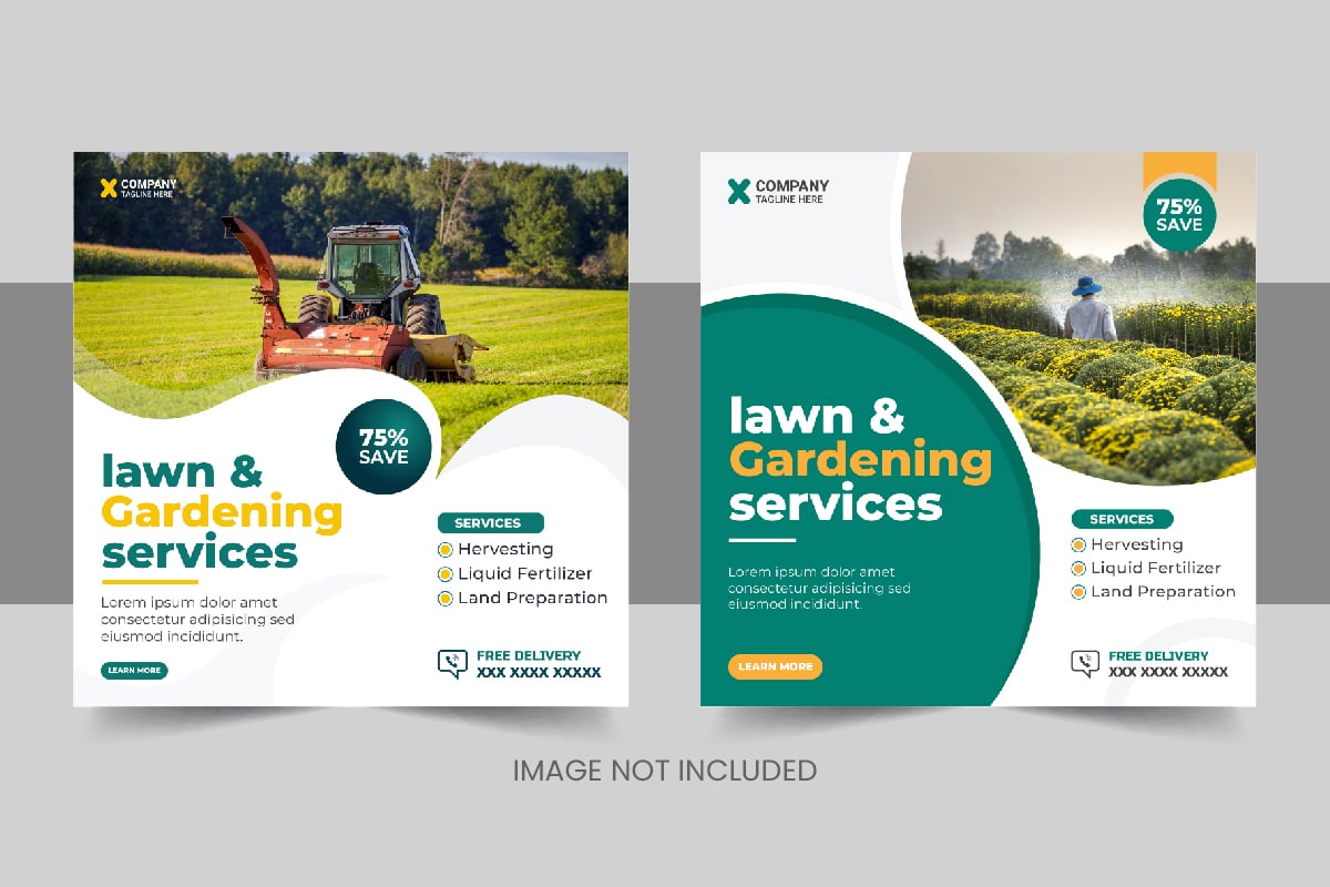 Modern organic agriculture farming services social media post or lawncare banner design template