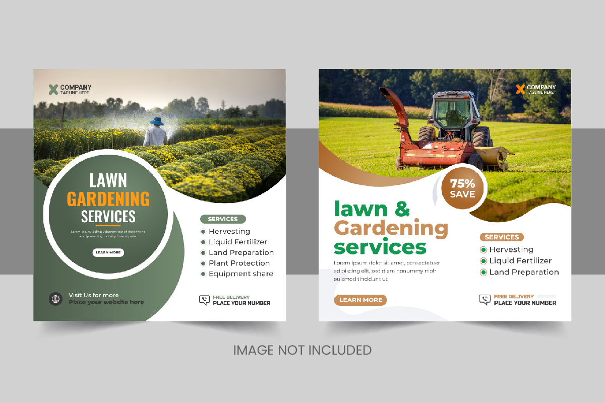 Modern agriculture farming services social media post or lawn care banner design template Layout