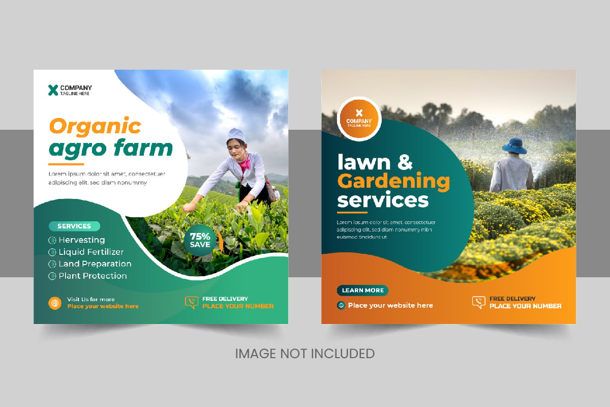 Creative organic agriculture farming services social media post or lawn care banner