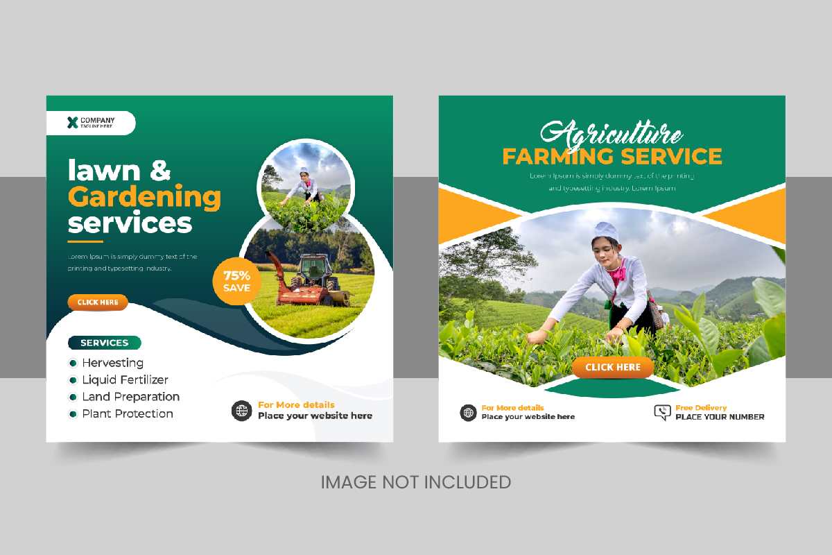 Creative organic agriculture farming services social media post or lawn care banner design