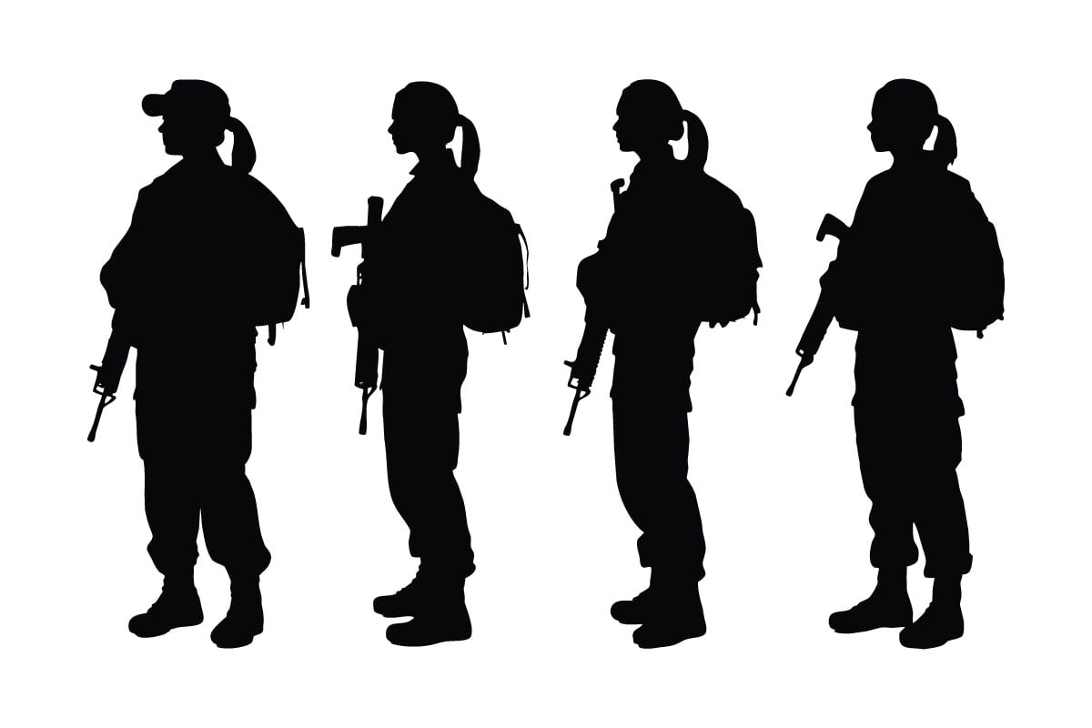 Silhouette of woman soldiers vector