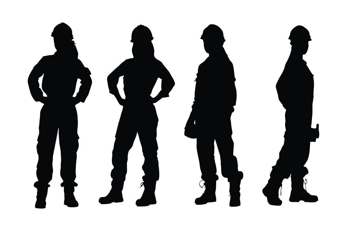 Female mason and worker silhouette set