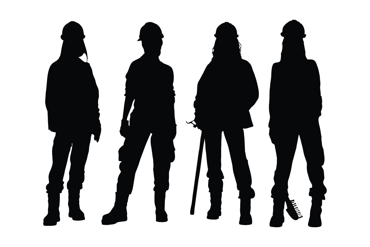 Girl construction worker silhouette set vector