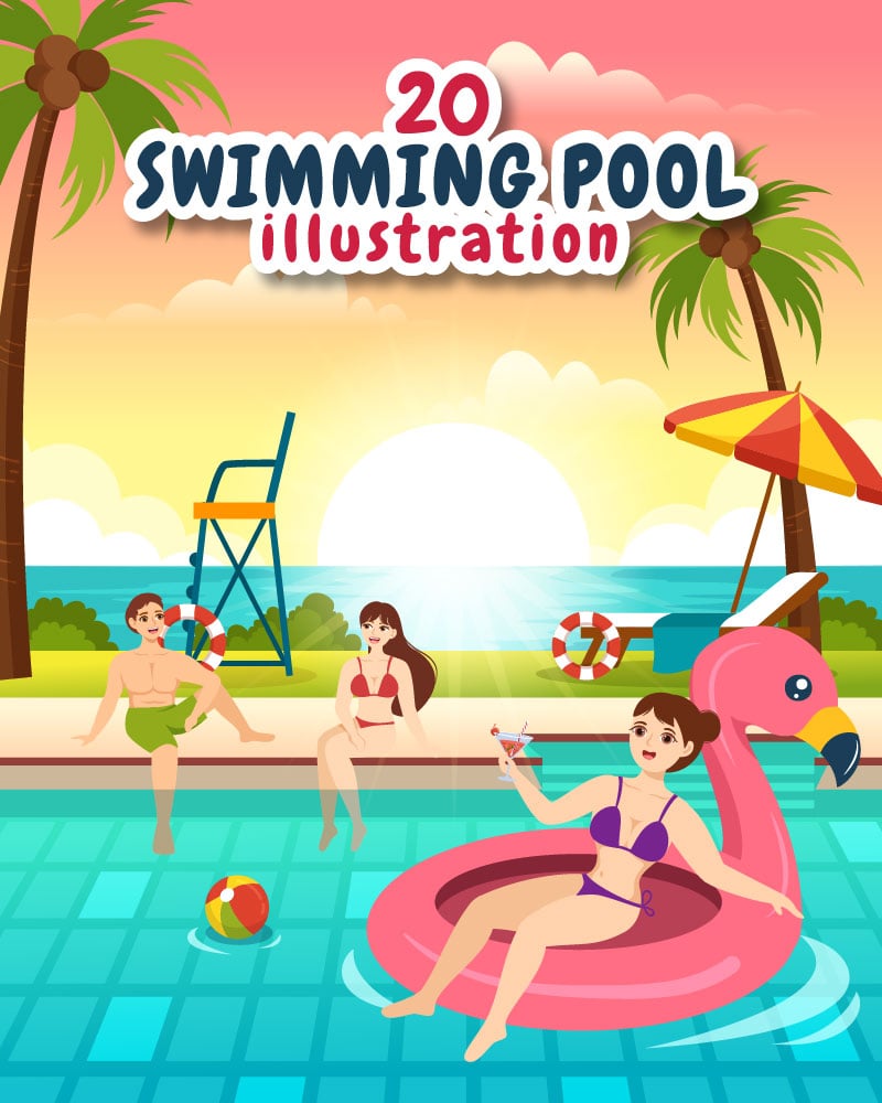 20 Swimming Pool Vector Illustration