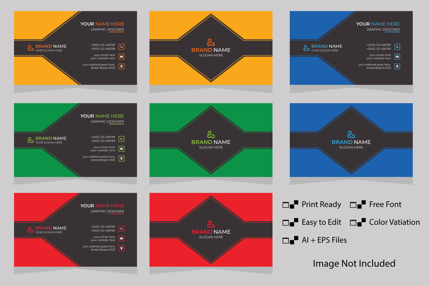 4 Colors Versions Business Card Design