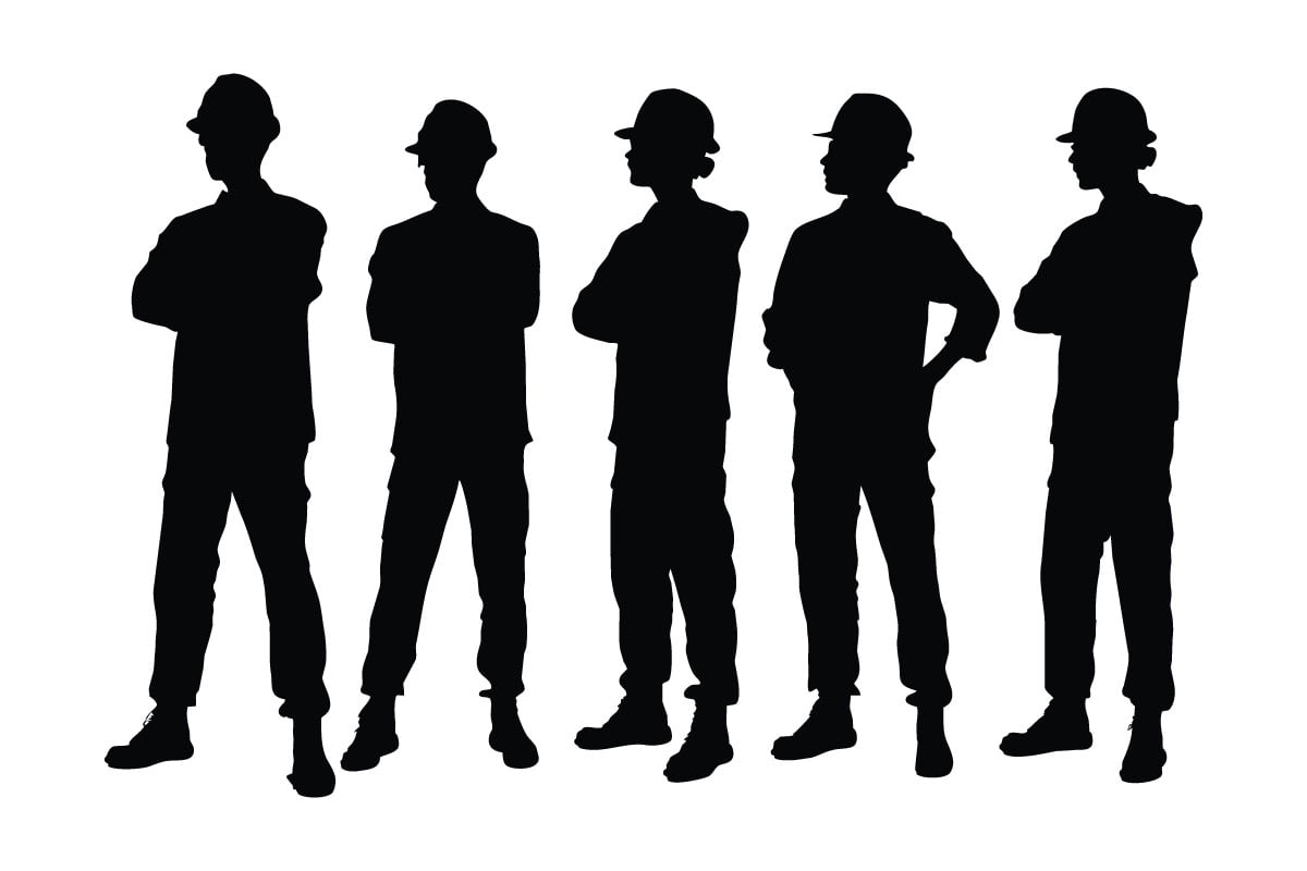 Male engineer and worker silhouette set