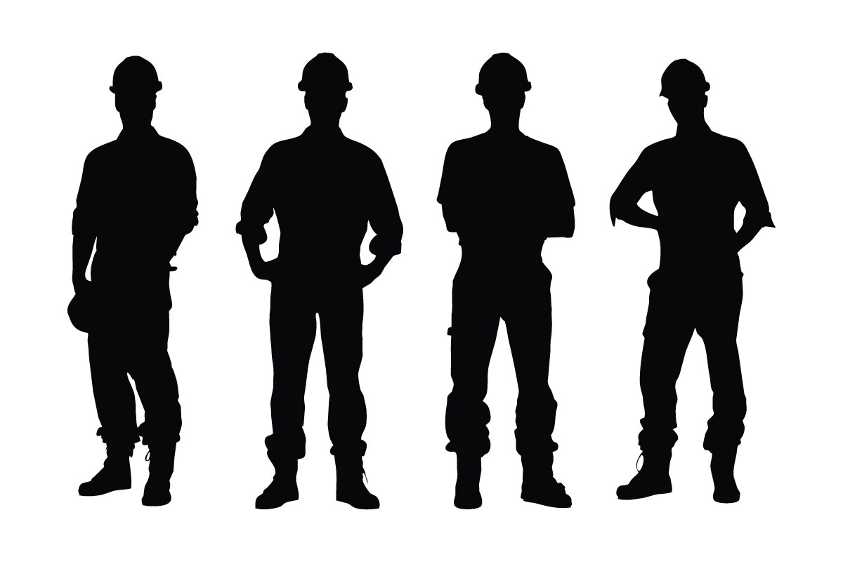 Male construction worker silhouette set vector